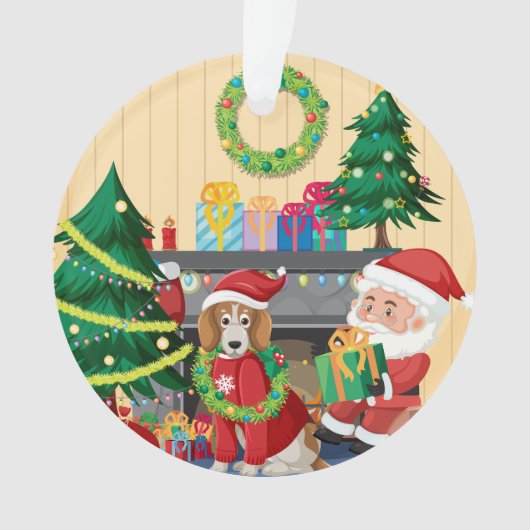 Santa & Dog by the Fireplace – Cozy Christmas  Ornament (Vorderseite)