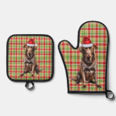 Santa Dog Chocolate Lab Holiday Plaid Christmas Ofenhandschuh & Topflappen-Set (Vorderseite)