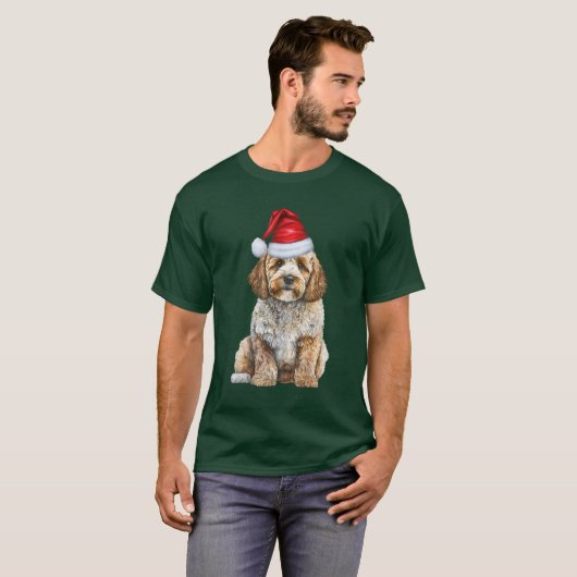 Santa Dog Cockapoo Funny Christmas T-Shirt (Vorne ganz)