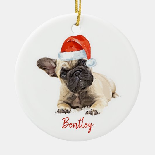Santa Dog Französischer Bulldog Niedlicher Welpen  Keramik Ornament (Vorne)