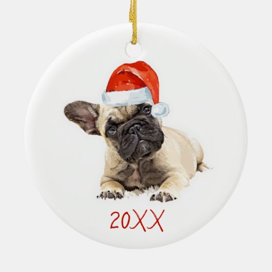 Santa Dog Französischer Bulldog Niedlicher Welpen Keramik Ornament (Hinten)