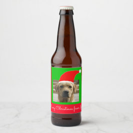Santa Dog Frohe Weihnachten von (Ihr Text) Bierflaschenetikett