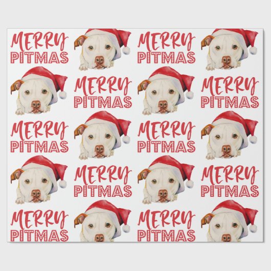 Santa Dog Merry Pitmas Funny Pitbull Weihnachten Geschenkpapier (Flach)