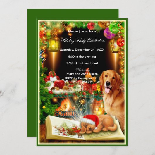 Santa Dog Weihnachts-Party Einladung (Vorne/Hinten)