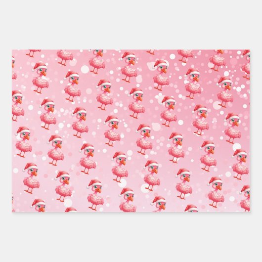 Santa, Dolphin, Flamingo Weihnachtswrapping Paper Geschenkpapier Set (Vorderseite 3)