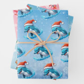Santa, Dolphin, Flamingo Weihnachtswrapping Paper Geschenkpapier Set (Beispiel)