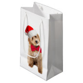 Santa Doodle Dog Kleine Geschenktüte (Vorderseite Schrägansicht)