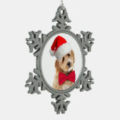 Santa Doodle Dog Schneeflocken Zinn-Ornament (Links)