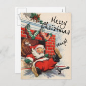 Santa Down the Chimney Oomph Feiertagspostkarte (Vorne/Hinten)