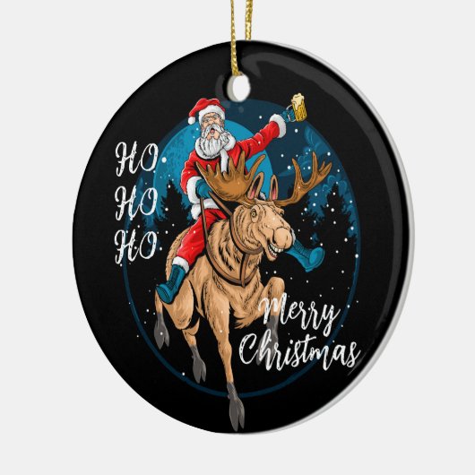Santa Drinking Bier und Reitsport Keramik Ornament (Links)