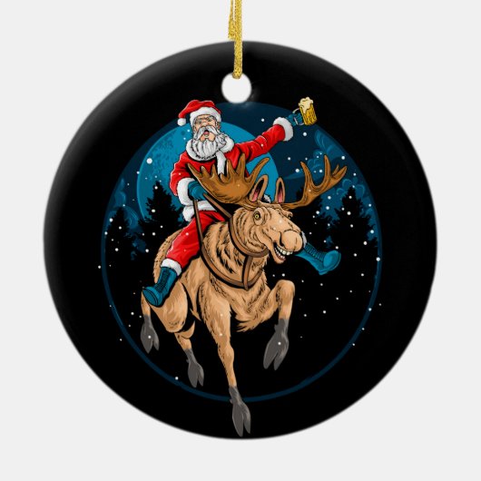 Santa Drinking Bier und Reitsport Keramik Ornament (Hinten)