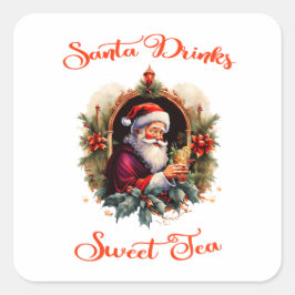 Santa Drinks Süßteeaufkleber Quadratischer Aufkleber