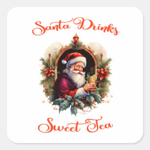 Santa Drinks Süßteeaufkleber Quadratischer Aufkleber