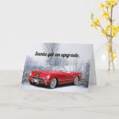 Santa Drives A Classic Red Convertible Christmas Karte (Gelbe Blume)