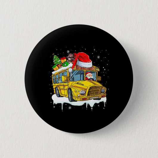 Santa Driving School Bus Weihnachten Baum farbenfr Button (Vorderseite)