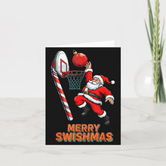 Santa Dunking Merry Swishmas Basketball Christmas Karte (Vorderseite)