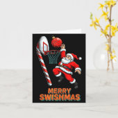 Santa Dunking Merry Swishmas Basketball Christmas Karte (Gelbe Blume)