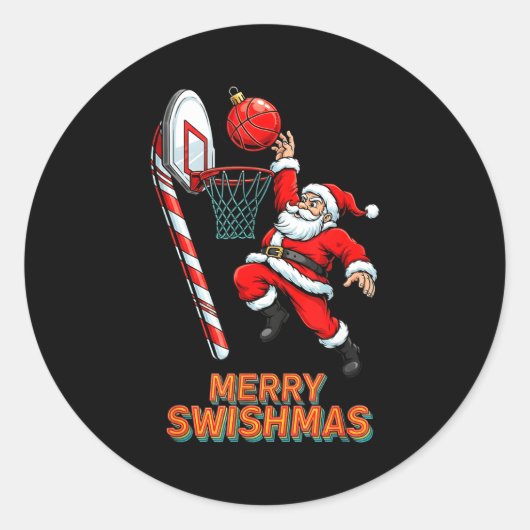 Santa Dunking Merry Swishmas Basketball Christmas  Runder Aufkleber (Vorderseite)