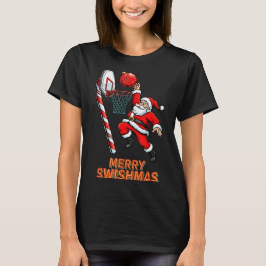 Santa Dunking Merry Swishmas Basketball Christmas T-Shirt (Vorderseite)