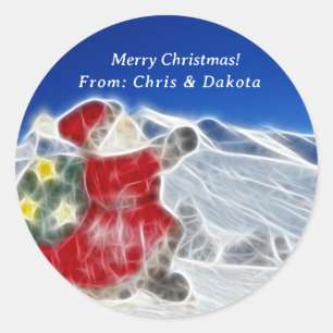 Santa, Durch den Schnee stürmend Weihnachten Runder Aufkleber