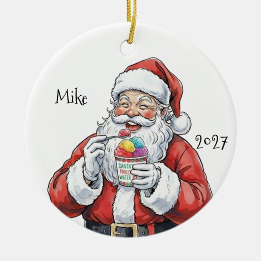 Santa eating Italian Water Ice Ceramic Ornament (Vorne)