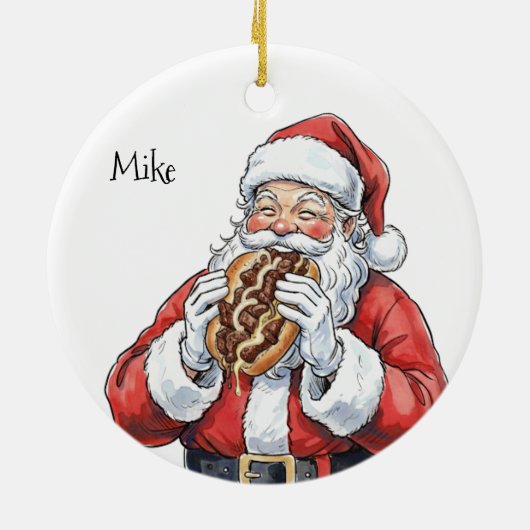 Santa eating Philly Cheesesteak Ceramic Ornament (Hinten)