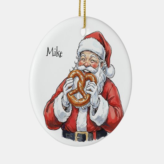 Santa eating Philly Soft Pretzel Ceramic Ornament (Rechts)