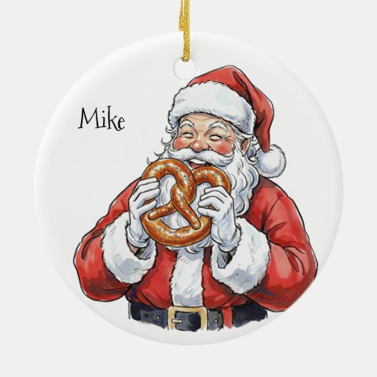 Santa eating Philly Soft Pretzel Ceramic Ornament (Hinten)