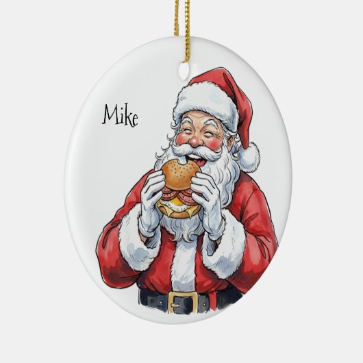 Santa eating Pork Roll Ceramic Ornament (Rechts)