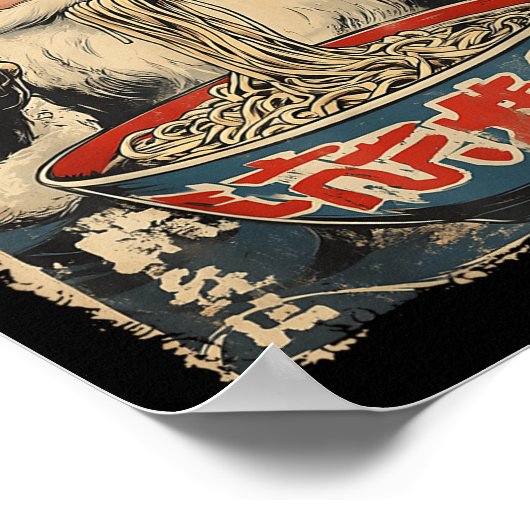 Santa Eating Ramen Noodles Ukiyo-e Insred Christma Poster (Ecke)
