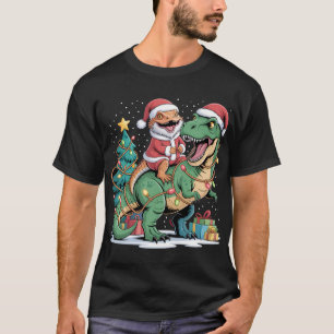 Santa-Echse reitet auf grünem Dino zu Weihnachten T-Shirt