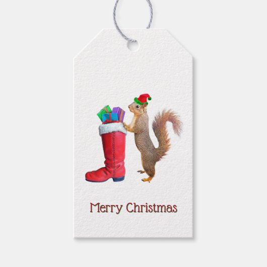 Santa Eichhörnchen mit aktuellen Geschenketiketten Geschenkanhänger (Vorderseite)