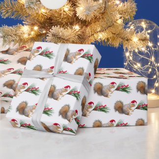 Santa Eichhörnchen mit Immergrün-Swag Geschenkpapier