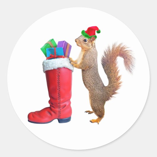 Santa Eichhörnchen mit Red Boot Stickers (Vorderseite)