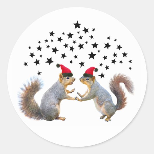 Santa Eichhörnchen mit Sternklebern Runder Aufkleber (Vorderseite)