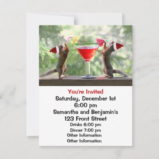 Santa Eichhörnchen trinken einen Cocktail Einladung (Vorderseite)
