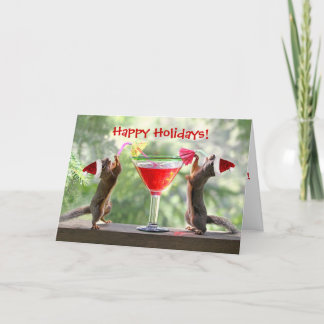 Santa Eichhörnchen trinken einen Cocktail Feiertagskarte