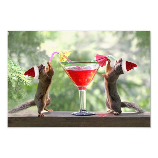 Santa Eichhörnchen trinken einen Cocktail Fotodruck (Vorne)
