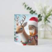 Santa Eichhörnchen und Rentier Postkarte (Stehend Vorderseite)