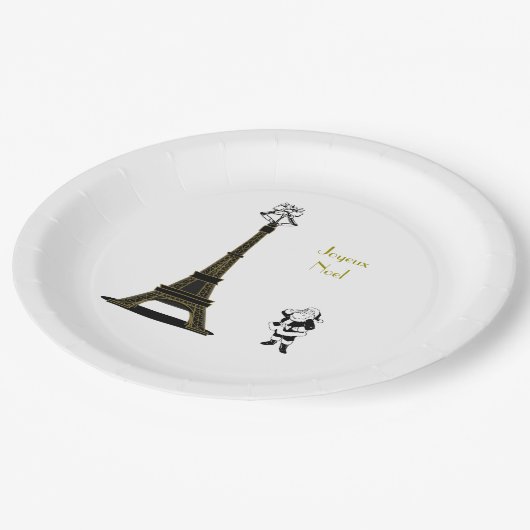 Santa Eiffel Tower Paris Weihnachtszeitung Teller (Schrägansicht)