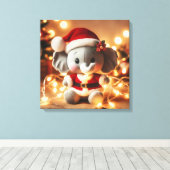 Santa Elephant Plush mit Ferienbeleuchtung Leinwanddruck (Insitu (Holzboden))