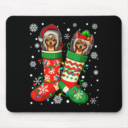 Santa Elf Chinese Crested Dog In Christmas Socks M Mousepad (Vorne)
