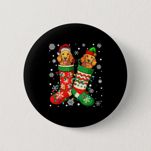 Santa Elf Golden Retriever Dog In Christmas Socks Button (Vorderseite)
