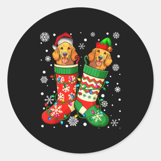Santa Elf Golden Retriever Dog In Christmas Socks Runder Aufkleber (Vorderseite)