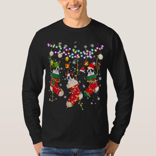 Santa ELF Reindeer Boston Terrier in Christmas Soc T-Shirt (Vorderseite)