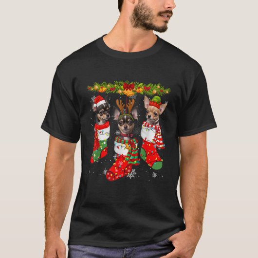 Santa Elf Reindeer Chihuahua Dog Xmas Socks Unisex T-Shirt (Vorderseite)