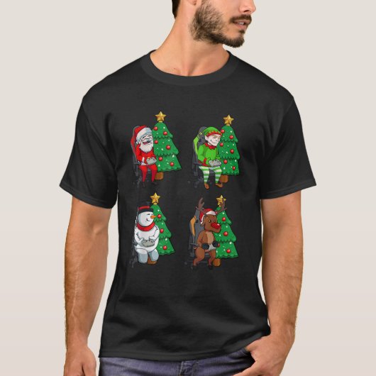 Santa Elf Reindeer Snowman Gamer Christmas Pajama  T-Shirt (Vorderseite)