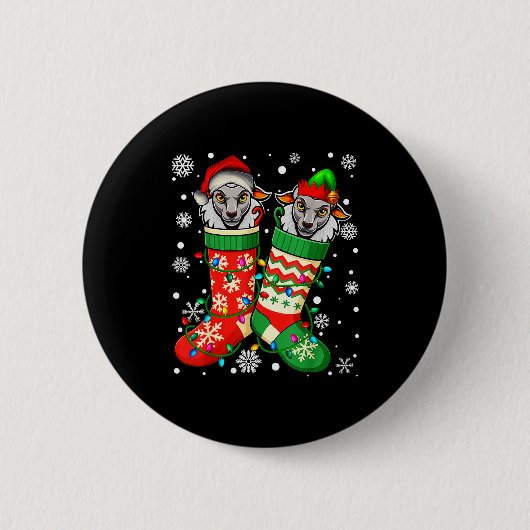 Santa Elf Sheep Animal In Christmas Socks Men Wome Button (Vorderseite)