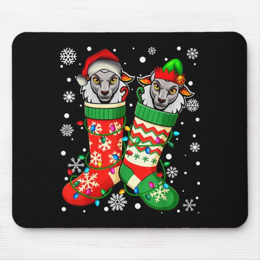 Santa Elf Sheep Animal In Christmas Socks Men Wome Mousepad (Vorne)