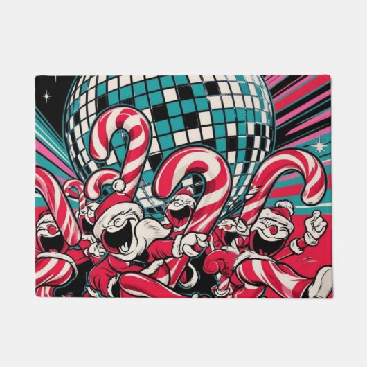 Santa Elves Candy Canes tanzen im Disco-Ball Fußmatte (Vorderseite)